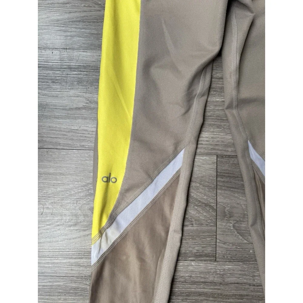 ALO Yoga High Waist Legging Elevate Gravel/Yellow Size S  Sculpt/Lift/Contour